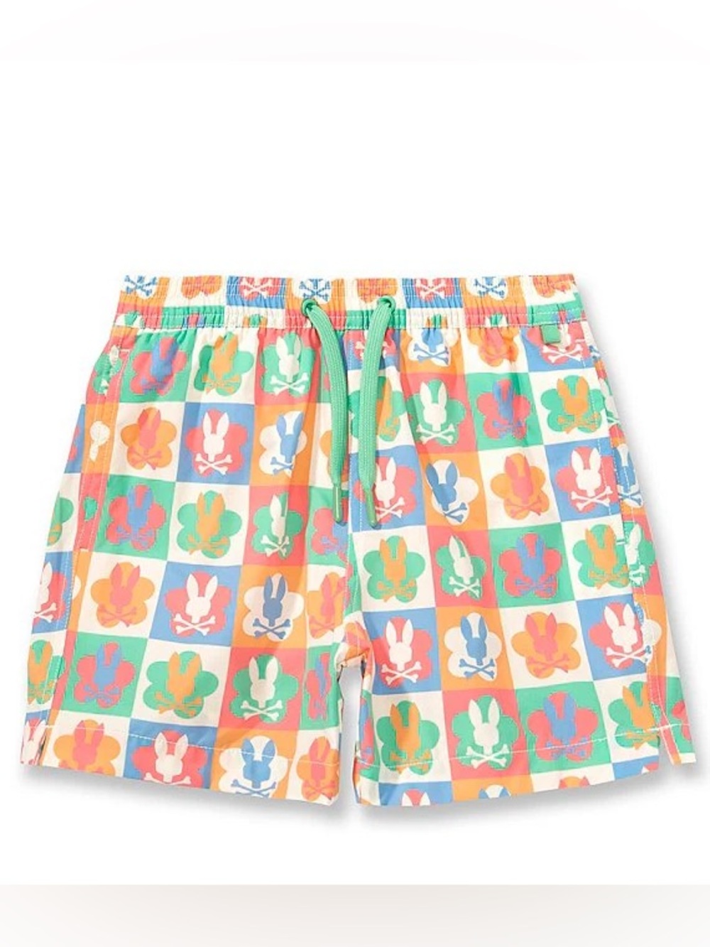 Psycho Bunny Kids Pastel Checkerboard Bunny Swim Trunks Size 7-8Y NWT